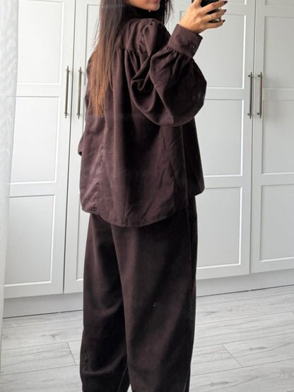 Lantern Sleeve Suede Two-pieces Set