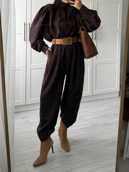 Lantern Sleeve Suede Two-pieces Set