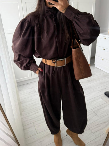 Lantern Sleeve Suede Two-pieces Set