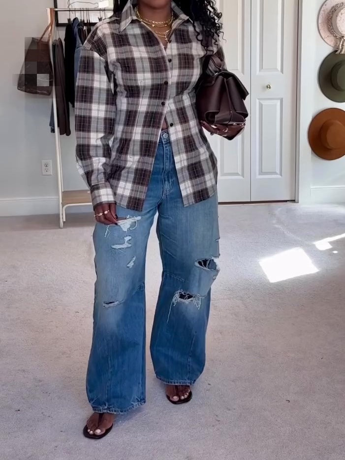 Defined-Waist Plaid Shirt