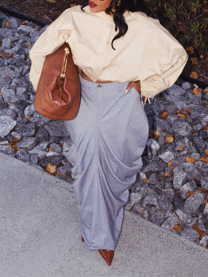 Tie-Up Ruched Long-Sleeve Jacket