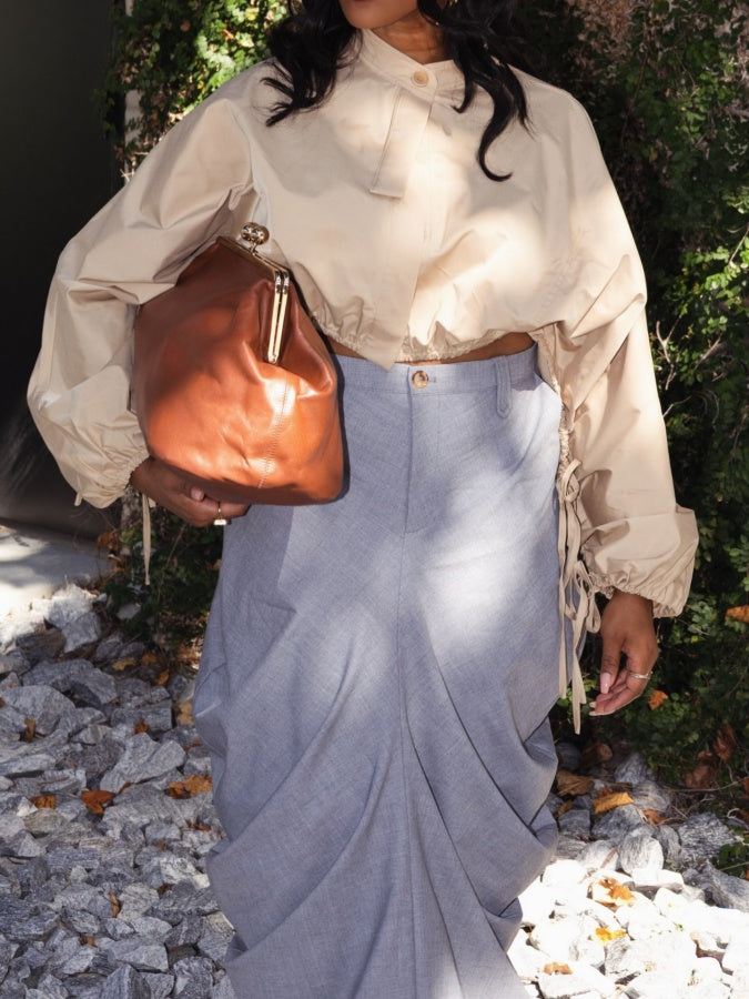 Tie-Up Ruched Long-Sleeve Jacket