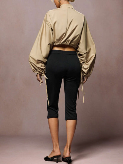 Tie-Up Ruched Long-Sleeve Jacket