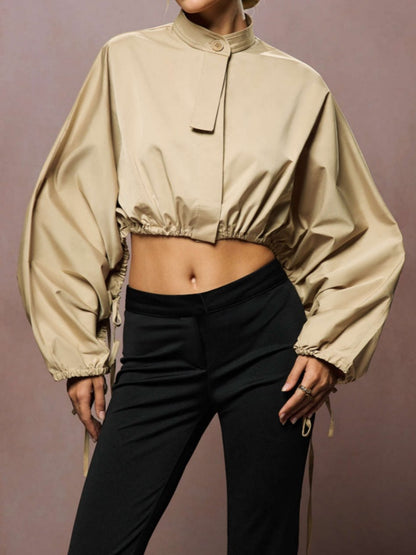 Tie-Up Ruched Long-Sleeve Jacket