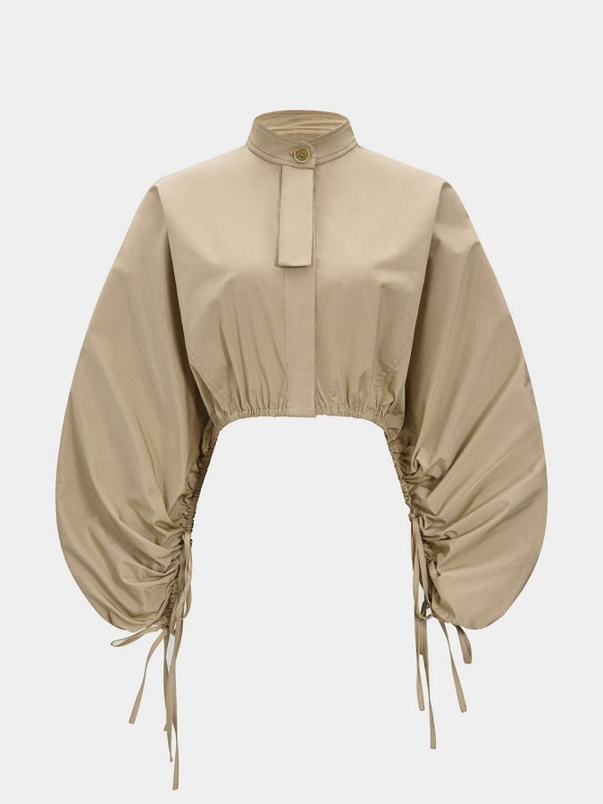 Tie-Up Ruched Long-Sleeve Jacket