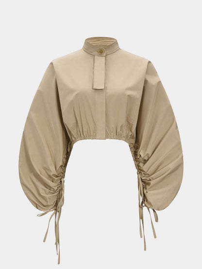 Tie-Up Ruched Long-Sleeve Jacket