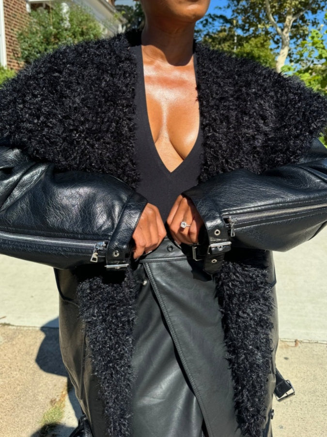 Large Lapel Leather Jacket