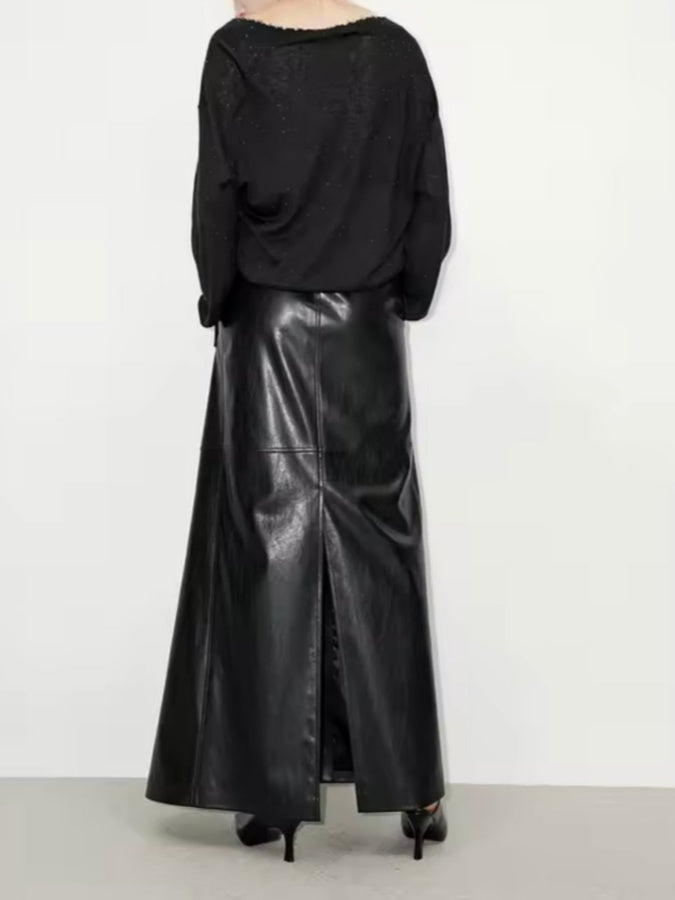 Slit-front Leather Maxi Skirt
