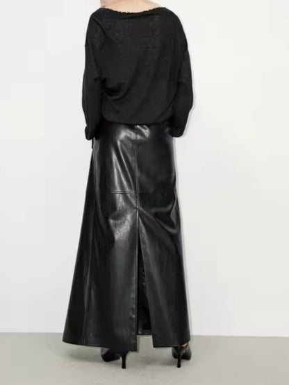 Slit-front Leather Maxi Skirt