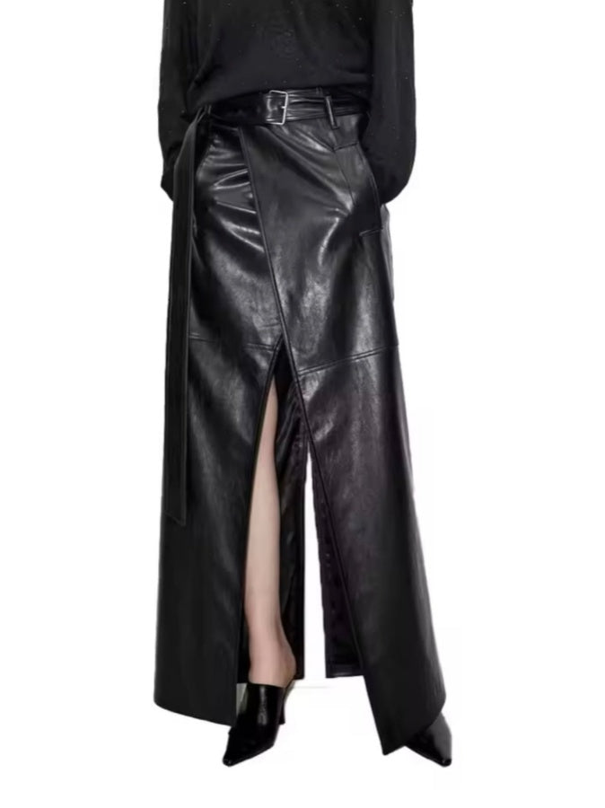 Slit-front Leather Maxi Skirt