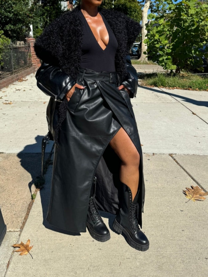 Slit-front Leather Maxi Skirt