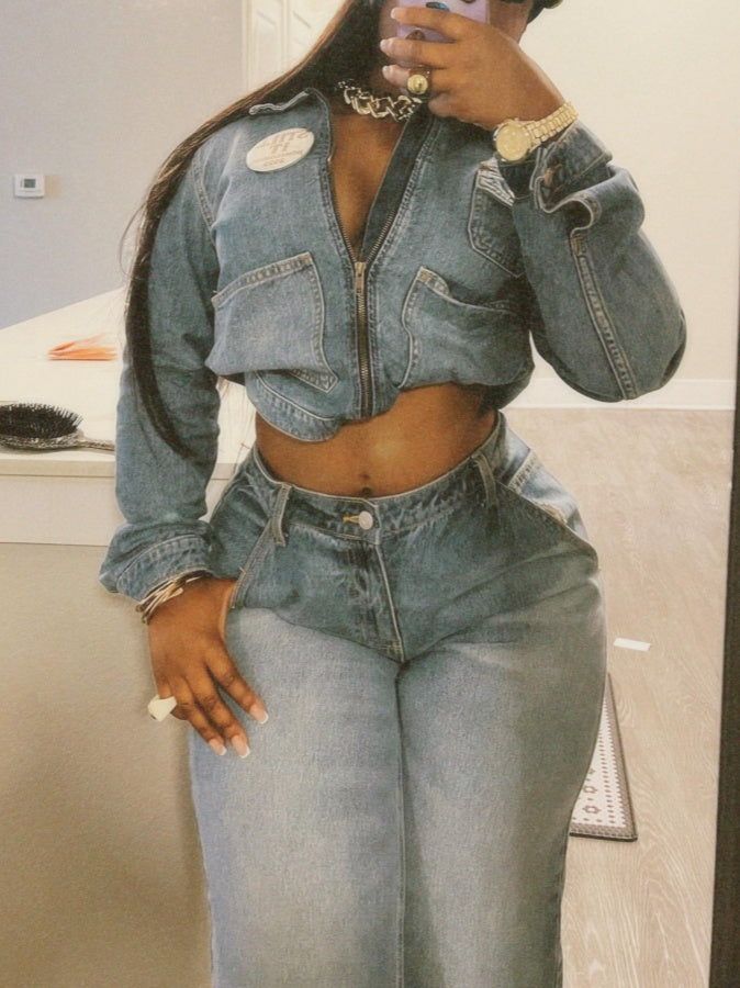 Zipper-front Denim Jacket