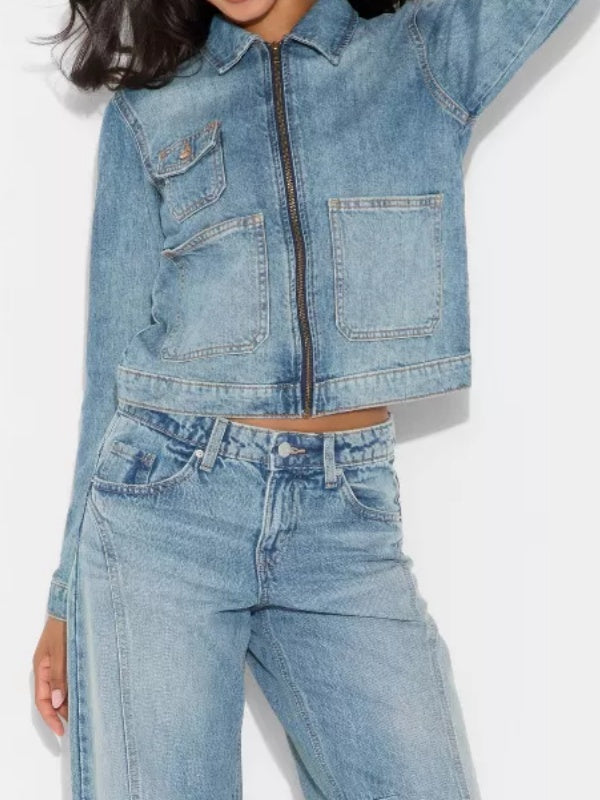 Zipper-front Denim Jacket