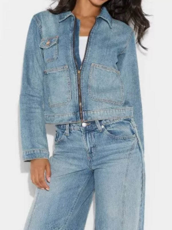 Zipper-front Denim Jacket