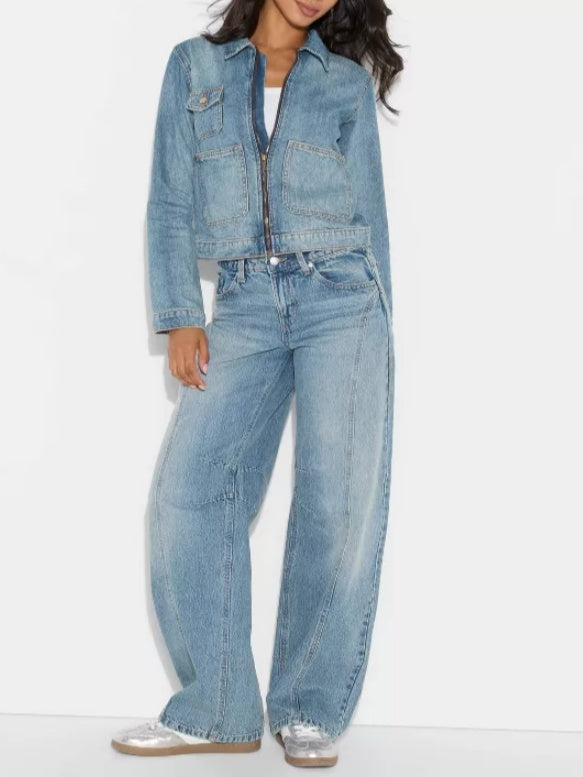 Zipper-front Denim Jacket