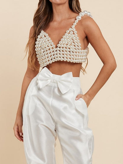 Hand-knitted Pearl Halter Tank Top