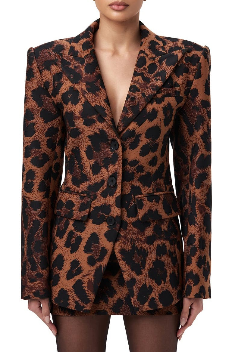 Leopard Print Fitted Blazer Set