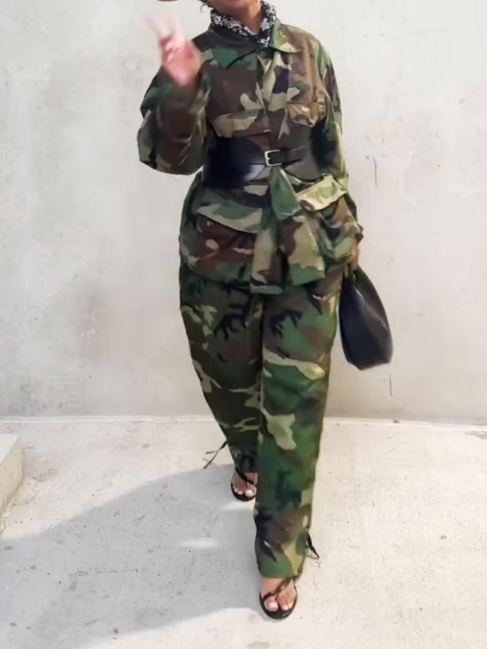 Camouflage Jacket And Pants Set