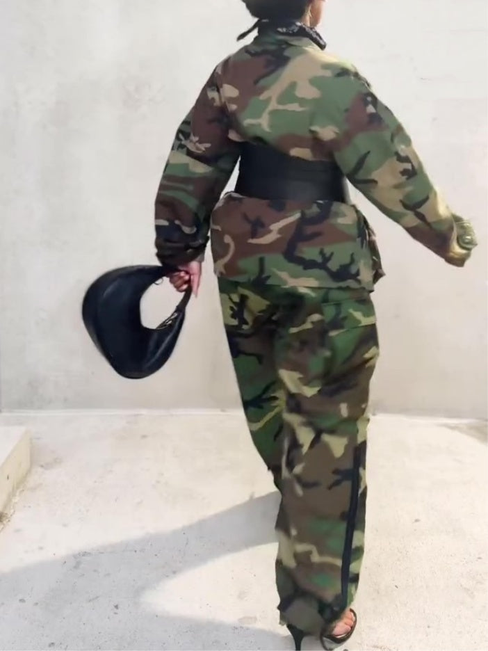 Camouflage Jacket And Pants Set