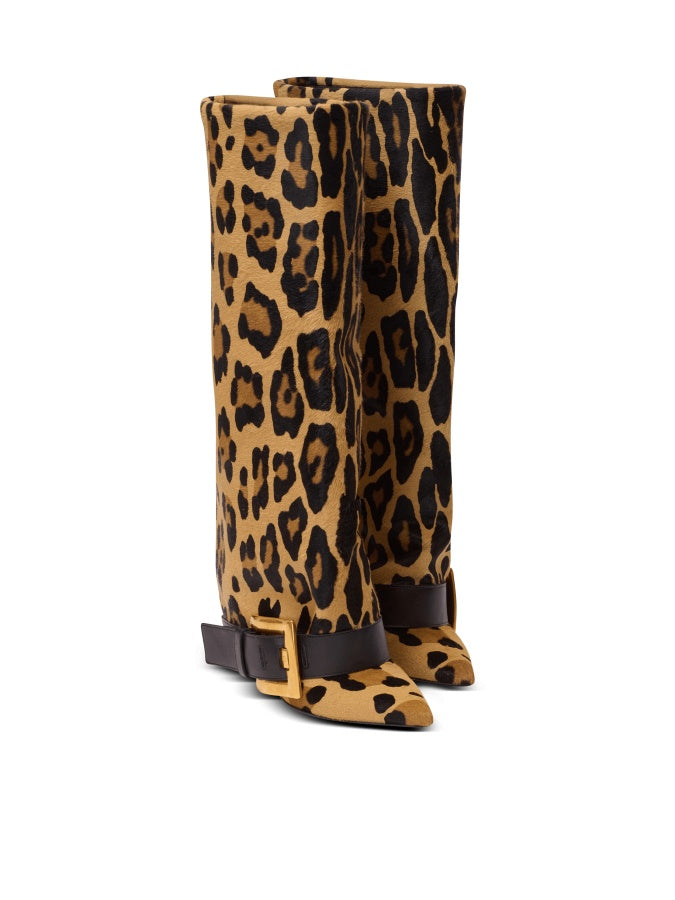 Leopard Print Leather Boots