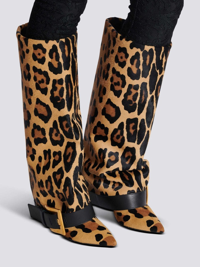 Leopard Print Leather Boots