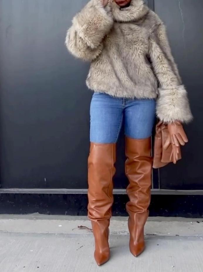 Faux Fur Pullover Top
