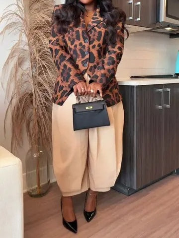 Leopard Print Lapel Blazer