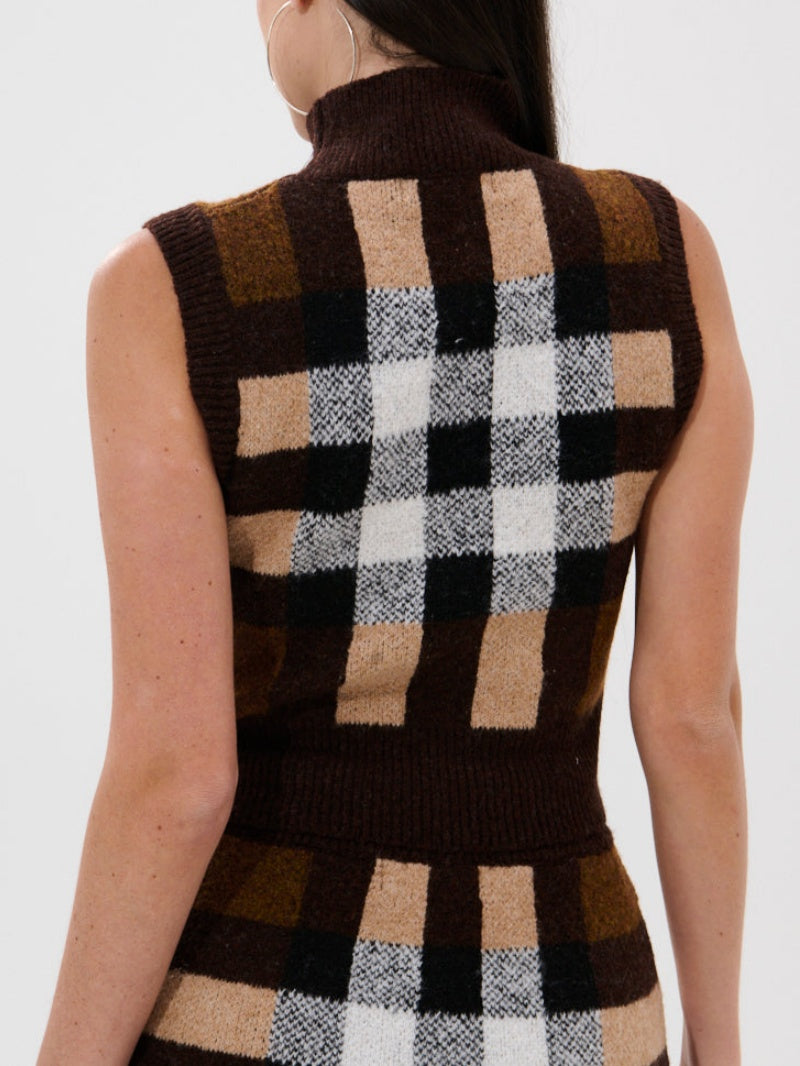 Knitted Plaid Two-pieces Set