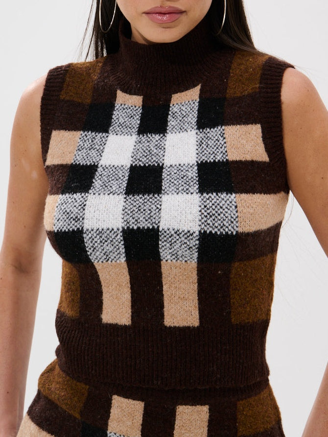 Knitted Plaid Two-pieces Set