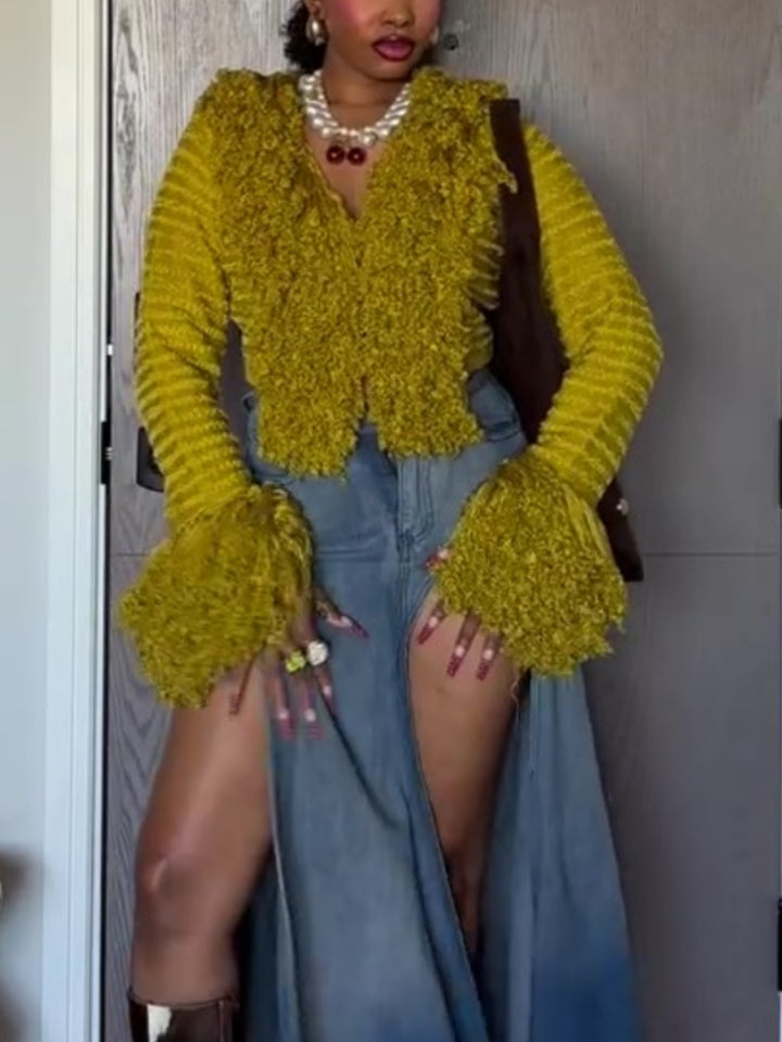 Fringed Knit Coat