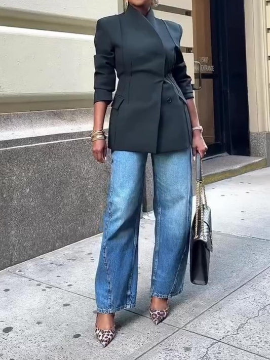 High Neck Long Sleeve Fitted Blazer