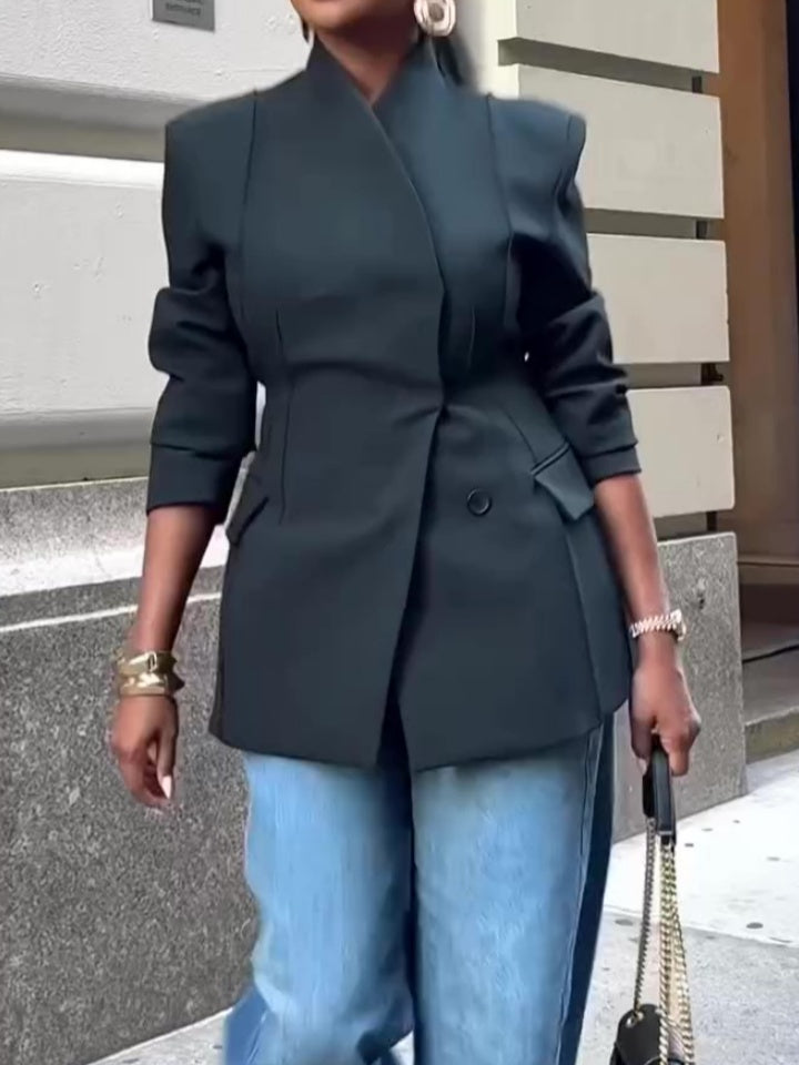 High Neck Long Sleeve Fitted Blazer