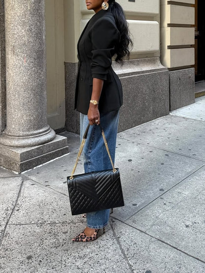 High Neck Long Sleeve Fitted Blazer