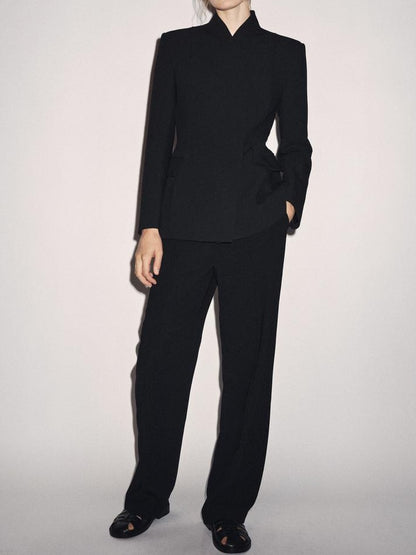 High Neck Long Sleeve Fitted Blazer