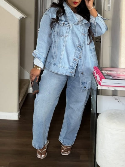 Slant-breasted Denim Jacket