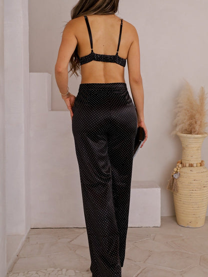 Deep V-neck Rhinestone Two-piece Set