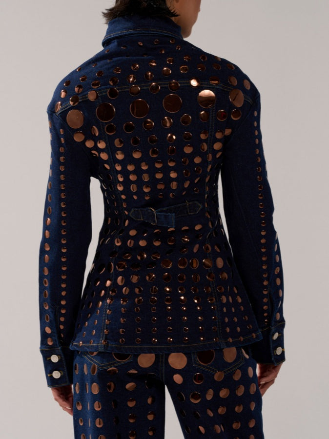 Round-Disc Decorated Denim Set