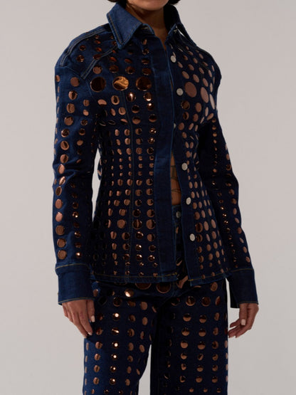 Round-Disc Decorated Denim Set