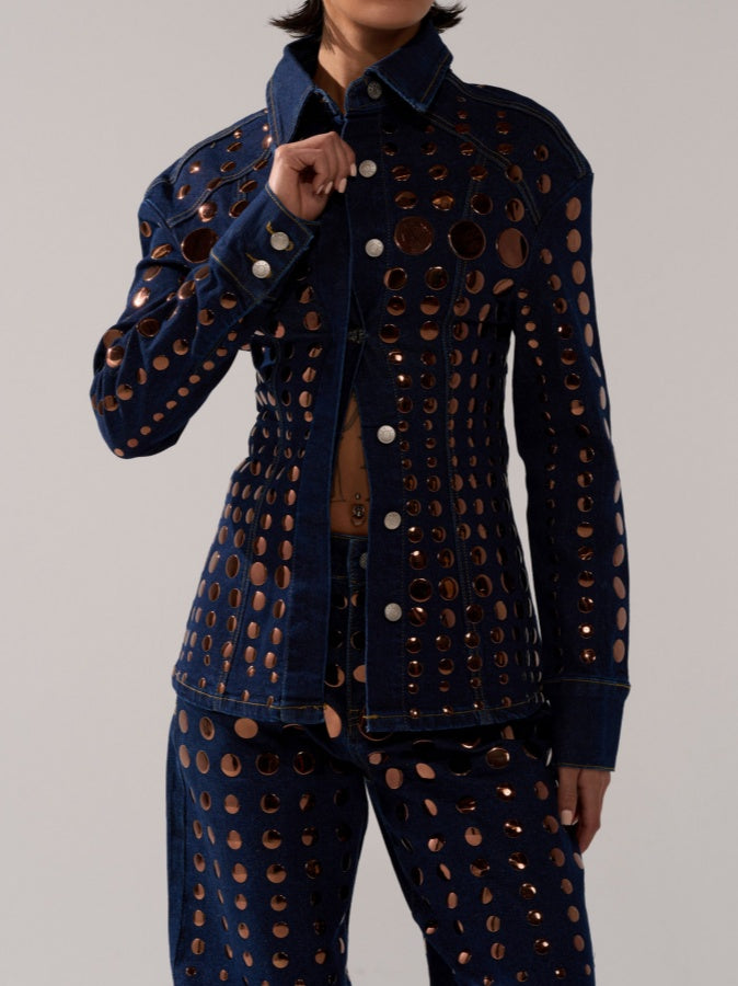 Round-Disc Decorated Denim Set