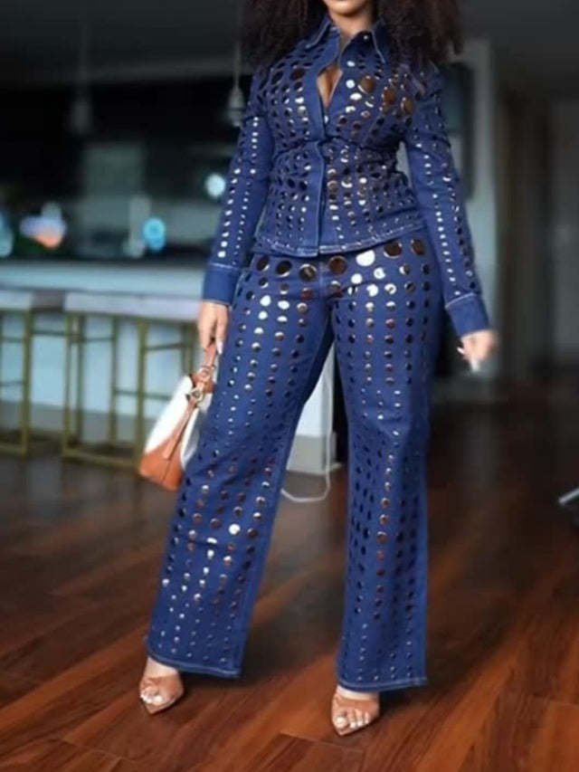 Round-Disc Decorated Denim Set