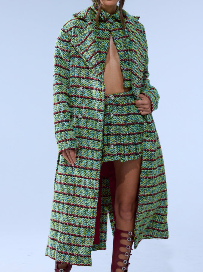 Check Tweed Trench Coat