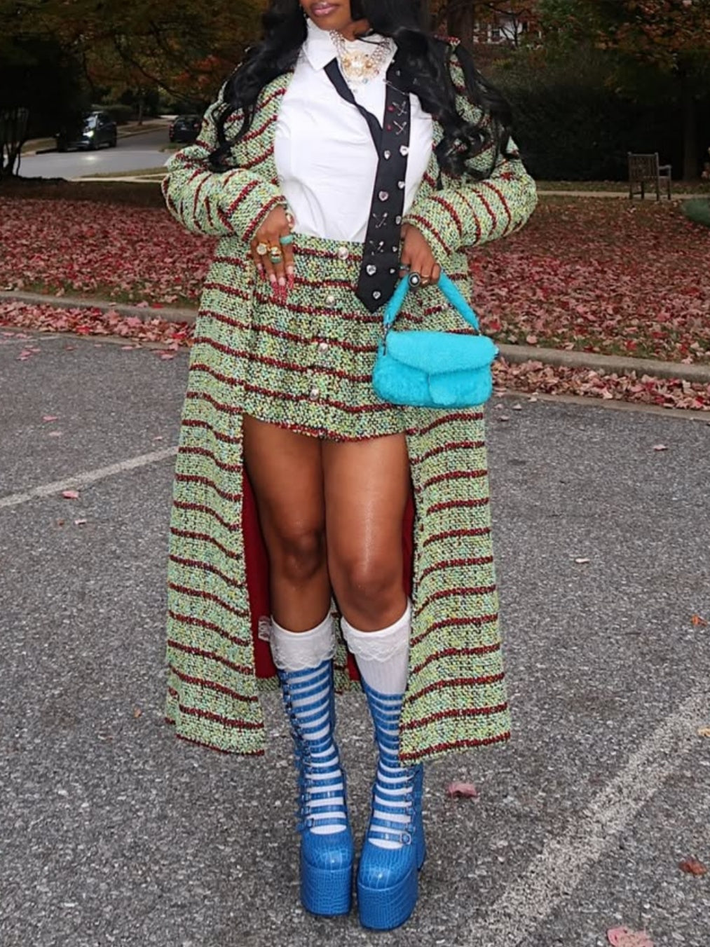 Check Tweed Trench Coat