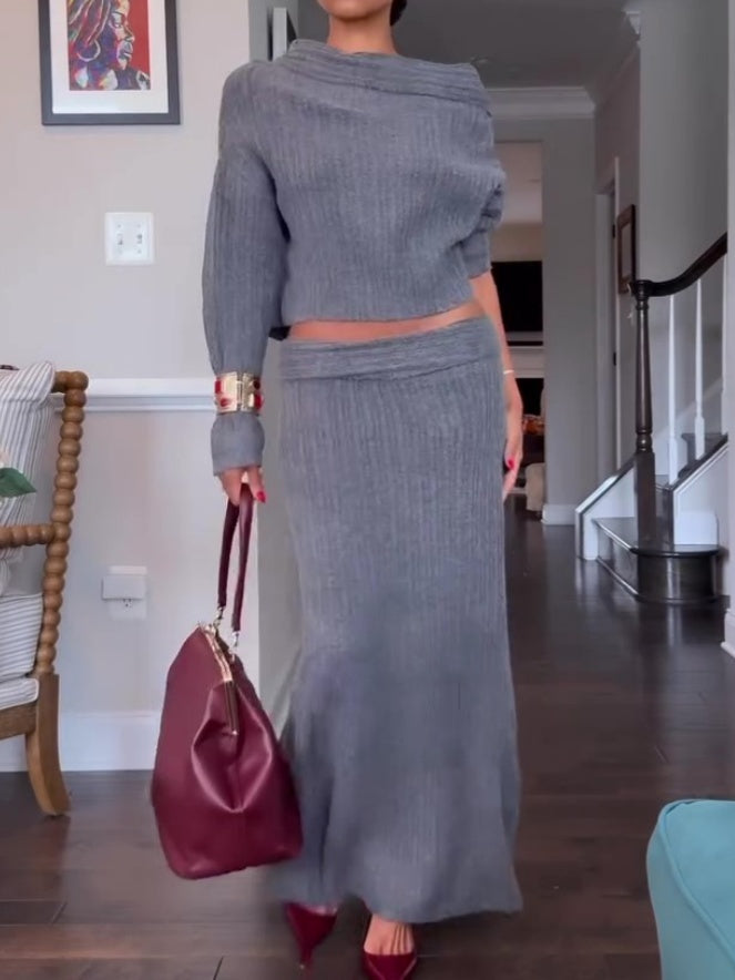 Off-the-shoulder Knitted Skirt 2Pcs Set