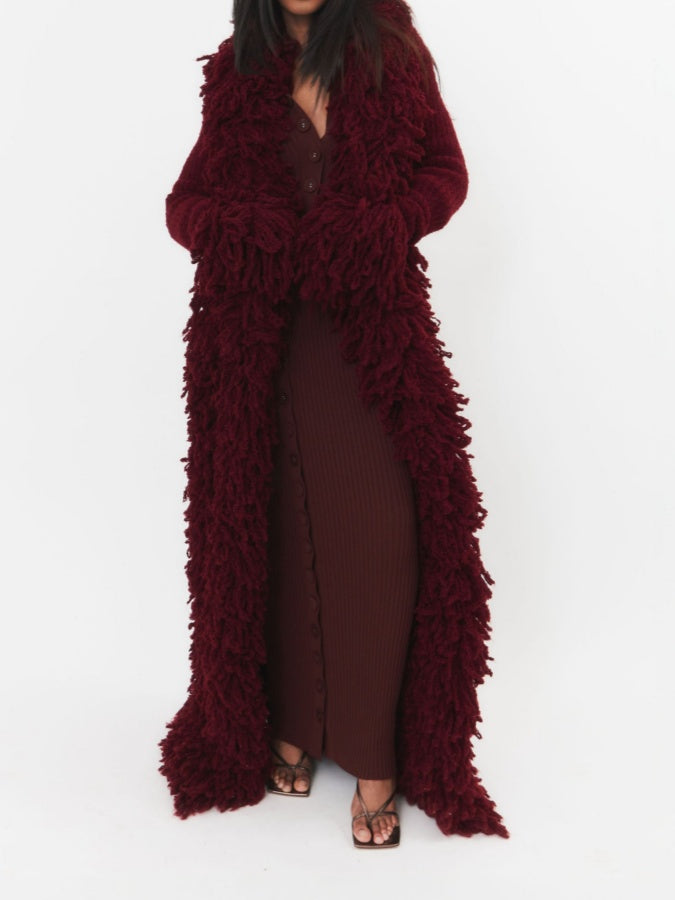 Fringe Knit Maxi Coat