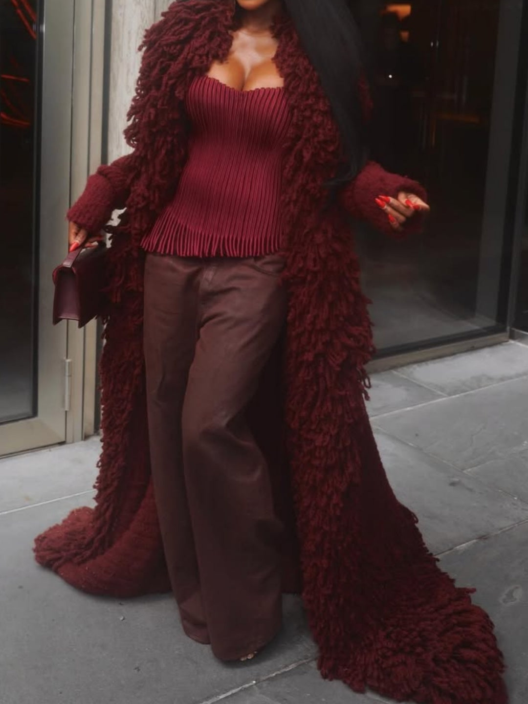 Fringe Knit Maxi Coat