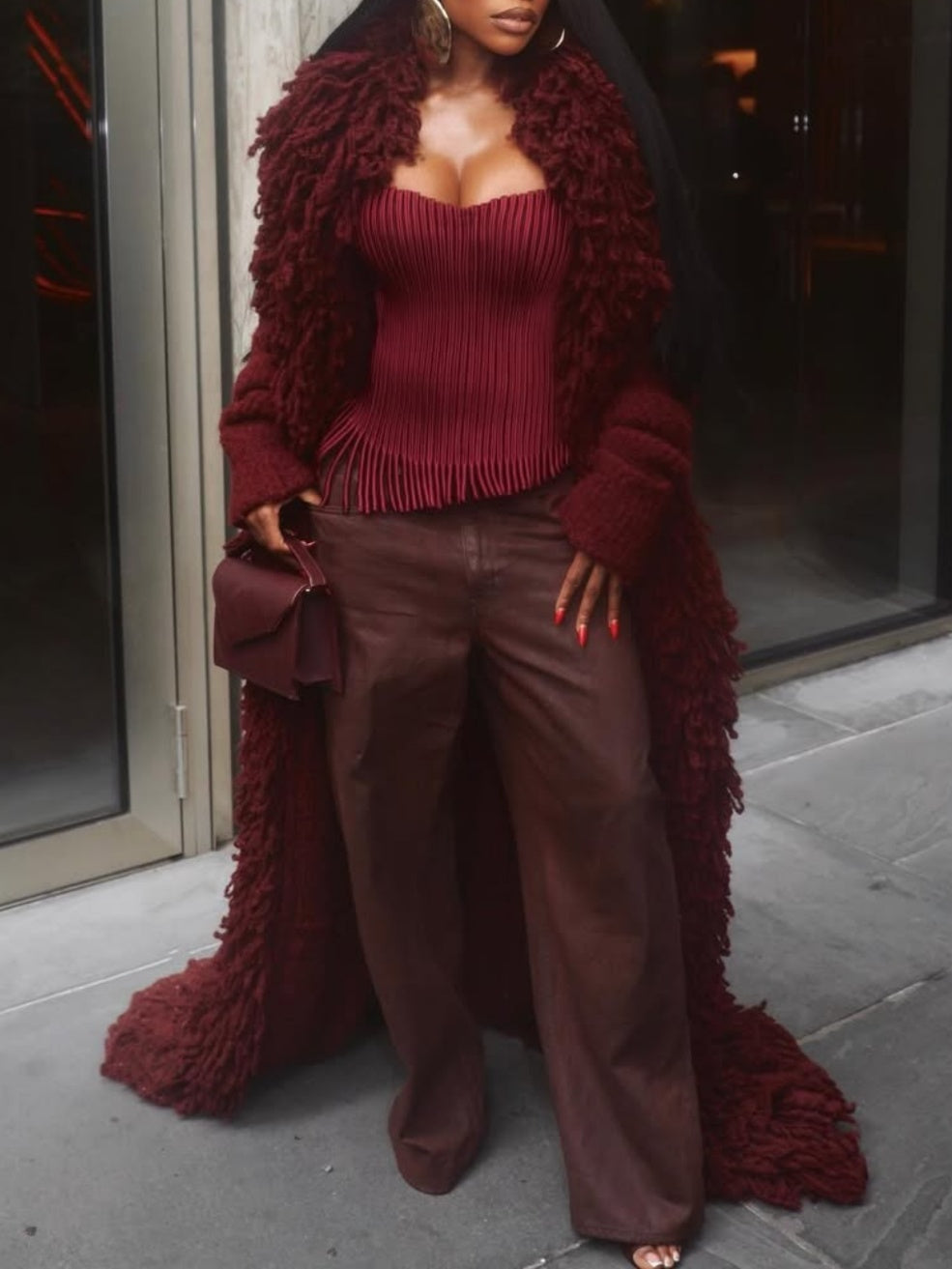 Fringe Knit Maxi Coat