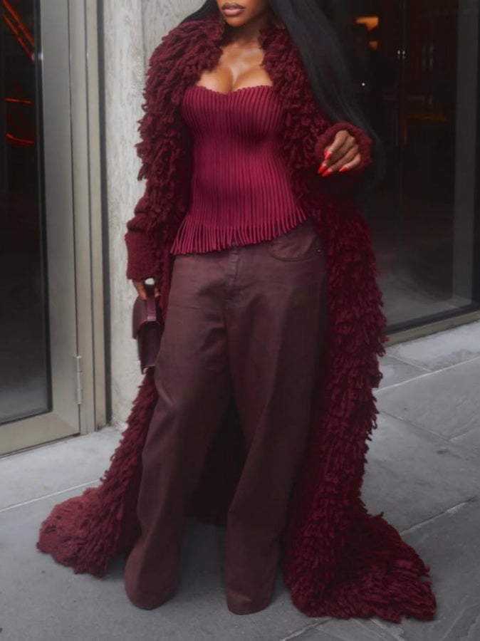 Fringe Knit Maxi Coat