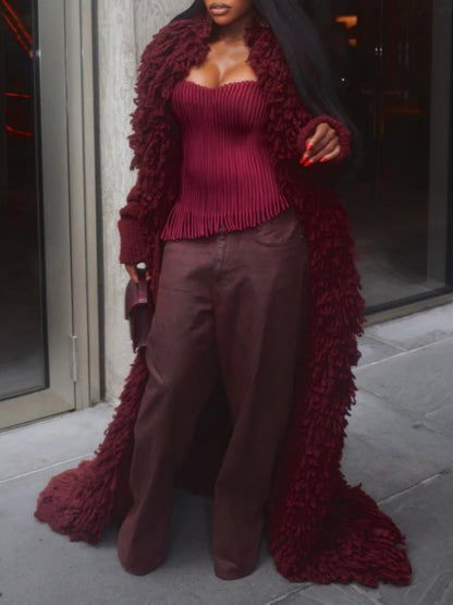 Fringe Knit Maxi Coat