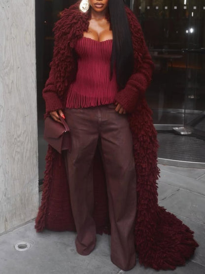 Fringe Knit Maxi Coat