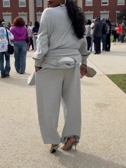 Double Layer Crewneck Sweatshirt & Sweatpants 2Pcs Set